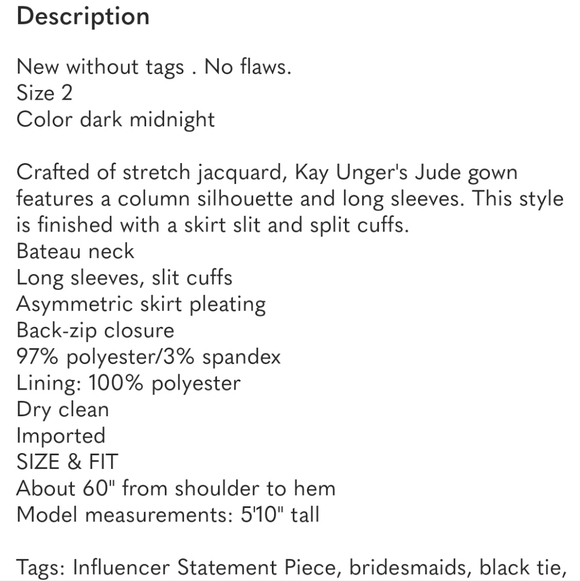 NWOT KAY UNGER JUDE JACQUARD COLUMN GOWN DRESS - Picture 10 of 10
